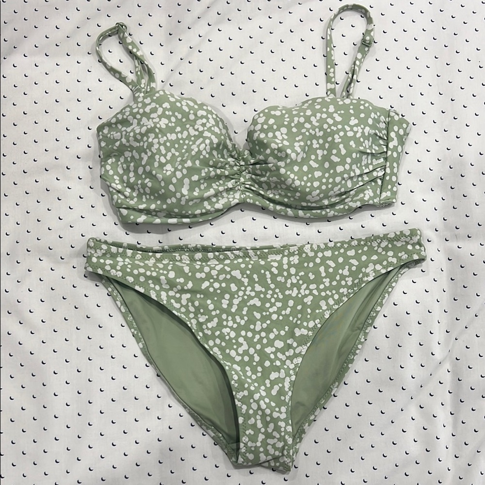 Green and White Bikini Set